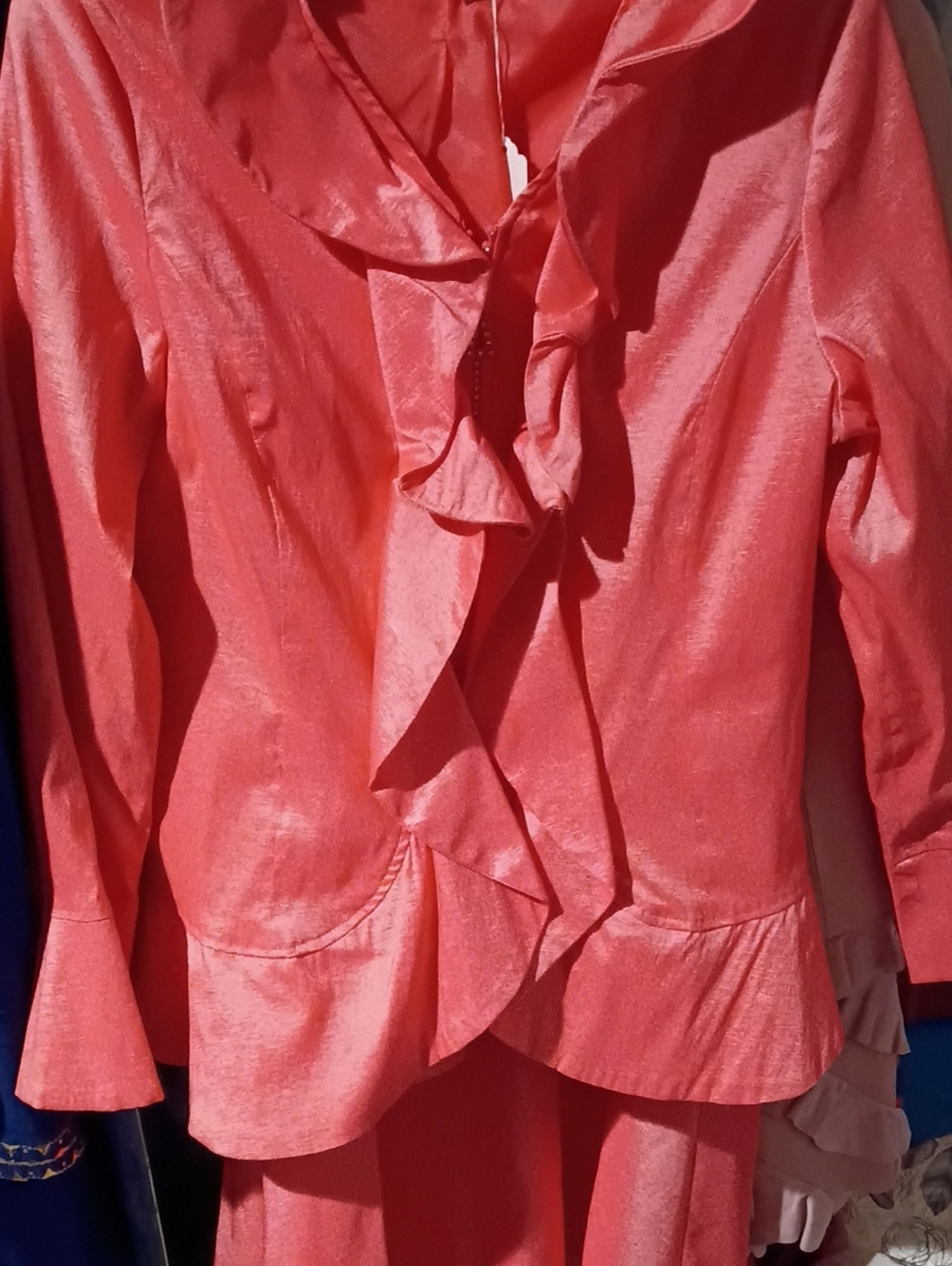 Women's Coral Ruffle Front Blouse